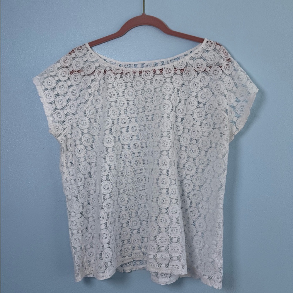 Women's White Lace Short Sleeve Top